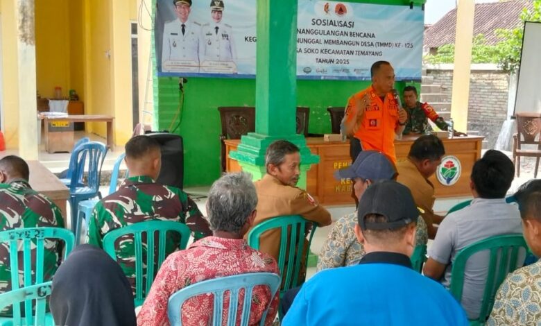 TNI dan BPBD Bojonegoro Gelar Sosialisasi Penanggulangan Bencana Pada TMMD 125 Bojonegoro, Di Desa Soko, Temayang