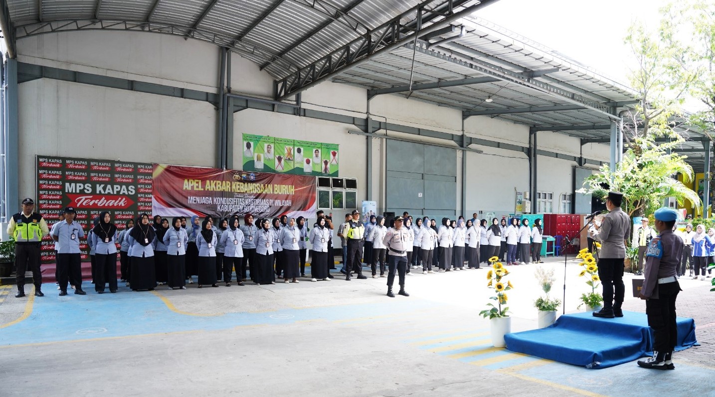 Pimpin Gelar Apel Akbar Kebangsaan Serikat Buruh Di Area MPS Kapas, Kapolres Bojonegoro Sampaikan, Buruh Kuat, Bojonegoro Aman
