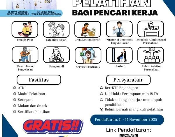 Guna Meningkatkan Skill Pencari Kerja, Pemkab Bojonegoro Buka Pendaftaran Pelatihan Bagi Warganya Yang Hendak Mencari Kerja