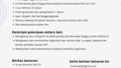 Kesempatan Karir di Sidoarjo: PT Kosena Lestari Makmur Membuka Lowongan Quality Control