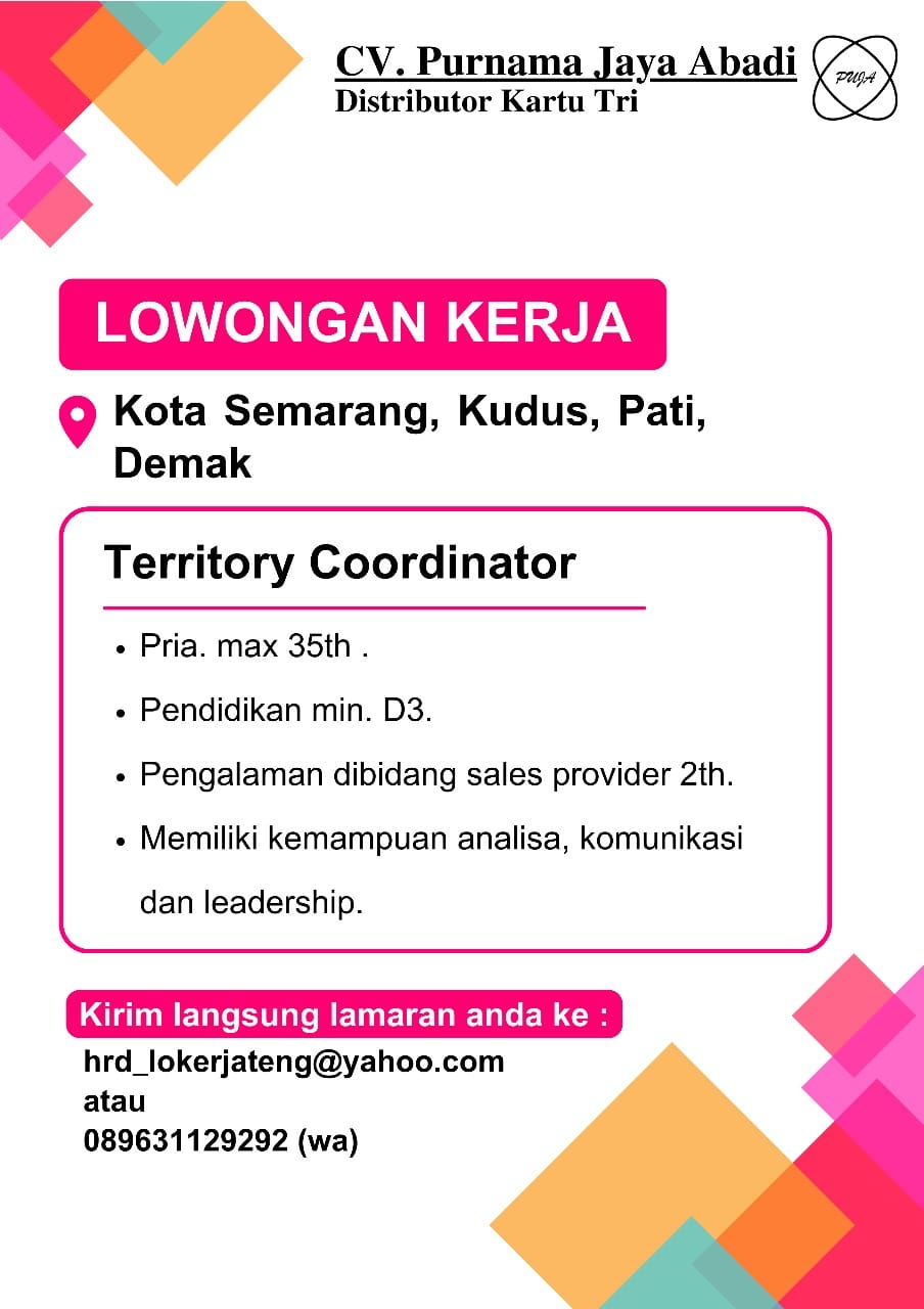 Lowongan Kerja Supervisor Sales: Kudus, Demak, Semarang, Salatiga – CV Purnama Jaya Abadi