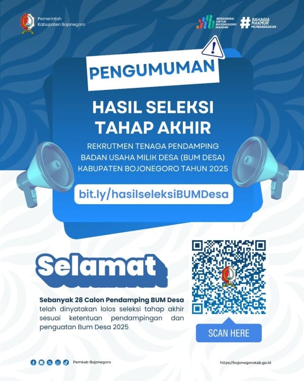 Pengumuman Hasil Seleksi Calon Tenaga Pendamping BUM Desa Kabupaten Bojonegoro 2025