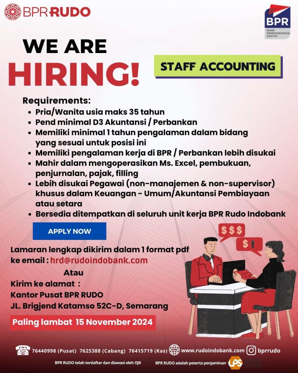 Kesempatan Karir di BPR Rudo Indobank Semarang: Marketing Lending & Frontliner