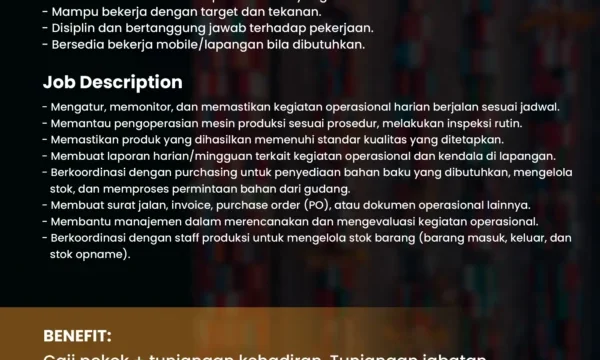 Staff Produksi – Pengawasan dan Penjadwalan Operasional