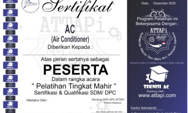 Teknisi Pendingin Udara (Air Conditioner) Bersertifikat
