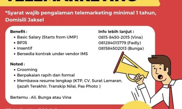 Telemarketing (Tanpa Pengalaman) – Tangerang Selatan